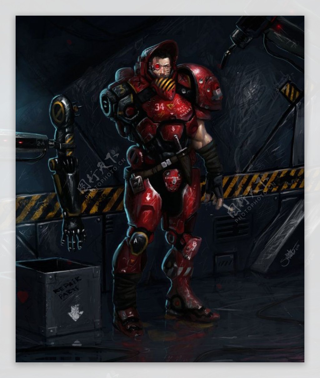 红色的科幻机甲战士