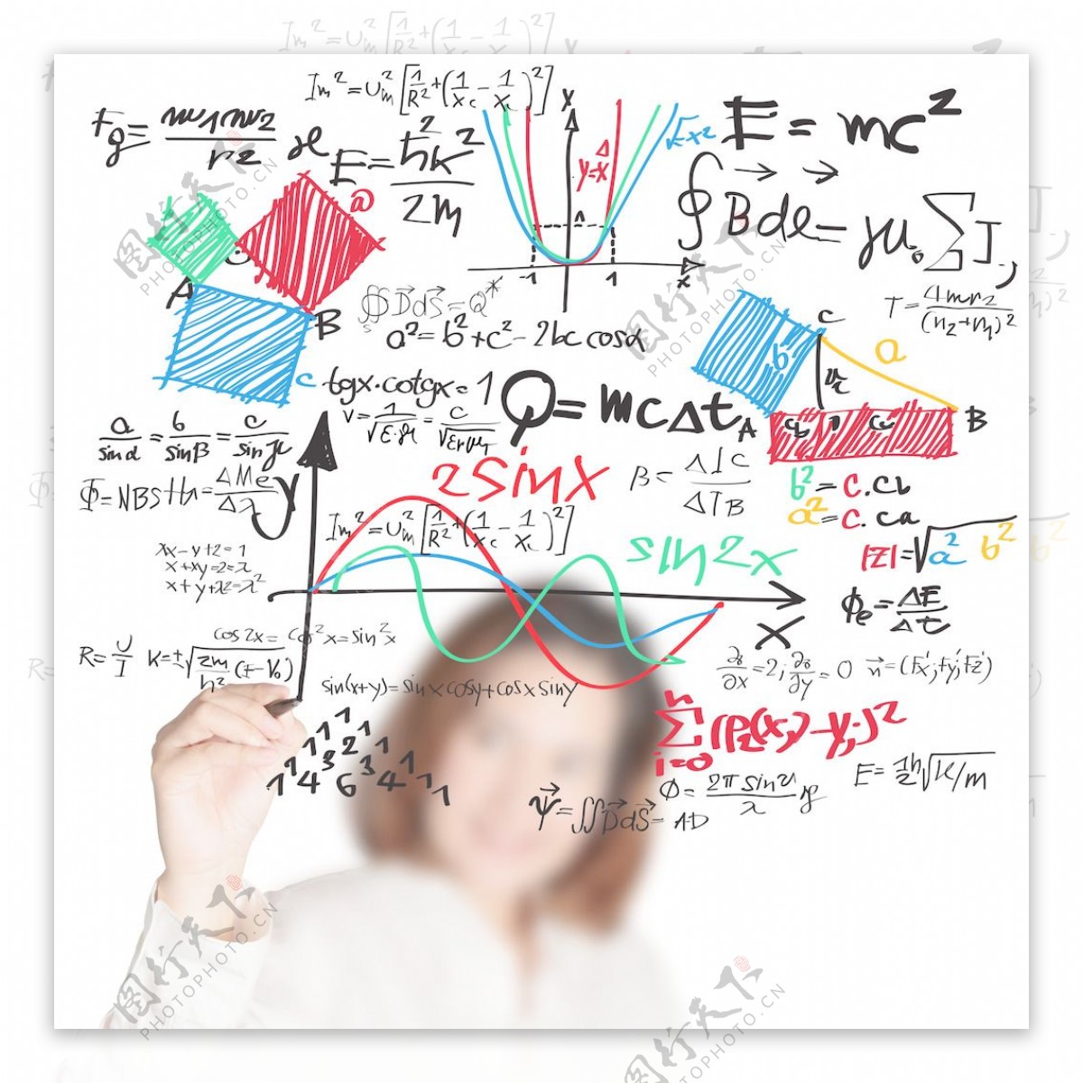 女老师写各种各样的高中数学和科学公式
