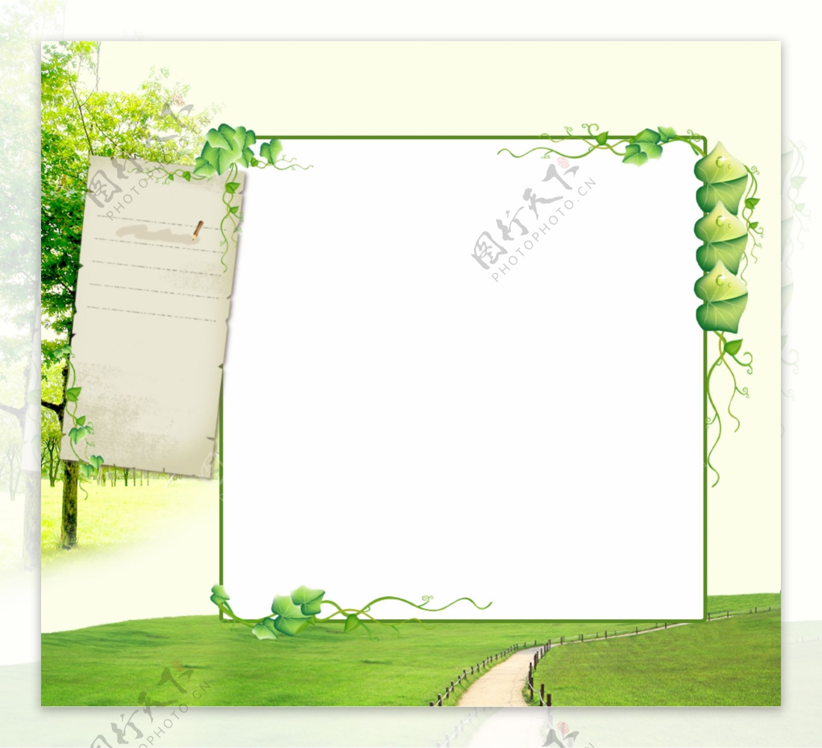 绿色风景相册边框模板ps精细分层文件