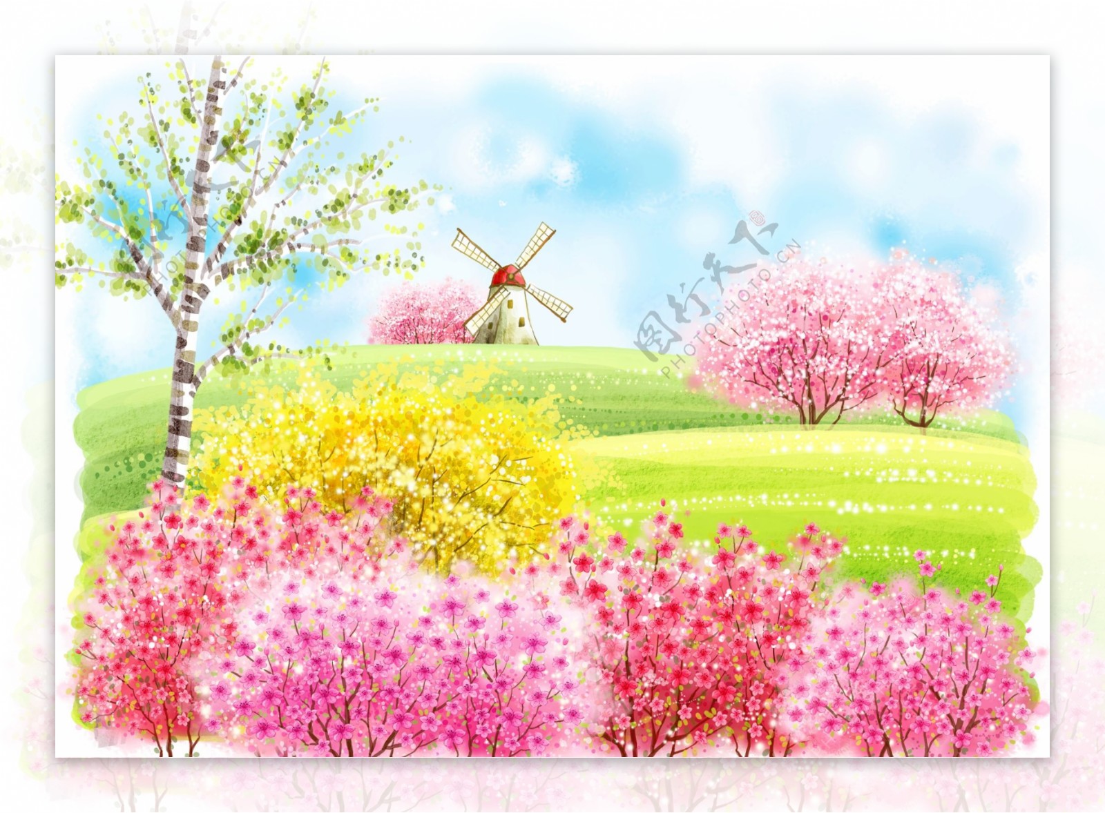 春天风景插画图片