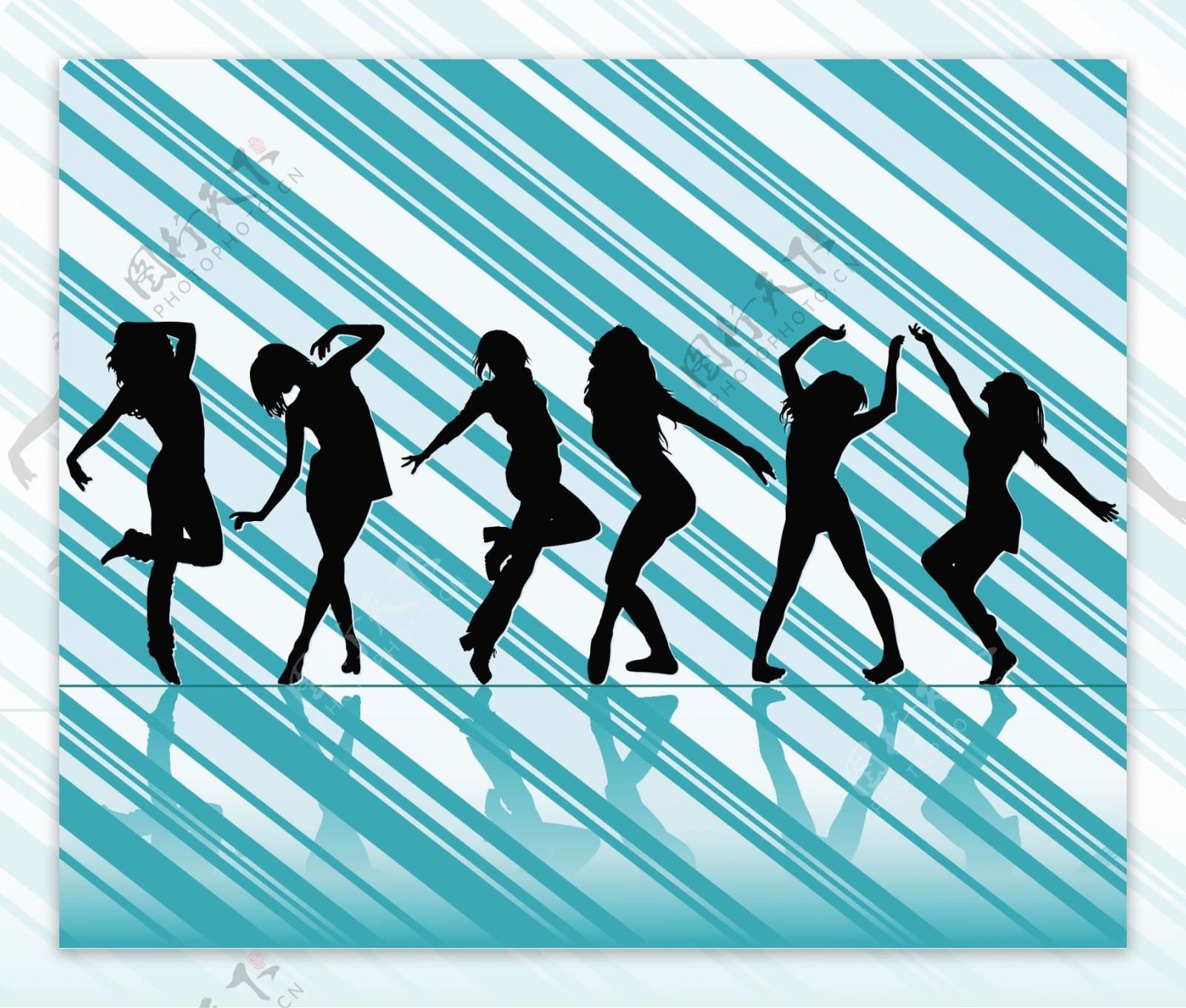 活力舞蹈女孩剪影蓝色线条背景图片