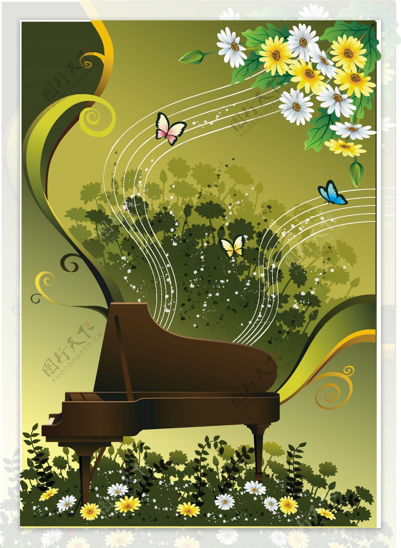 钢琴花卉装饰背景