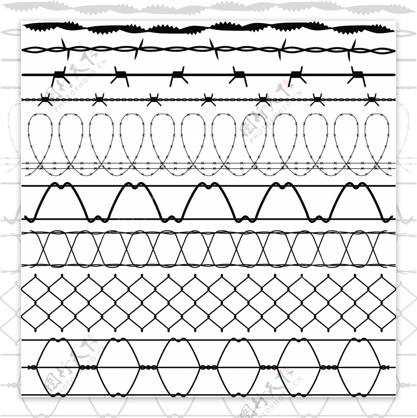 公园铁丝网黑白元素设计矢量素材