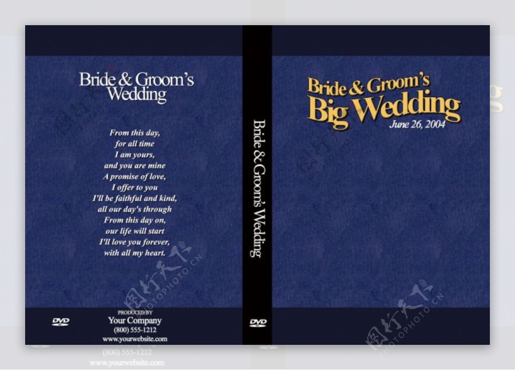 蓝色风格婚庆DVD盒封面标签模板