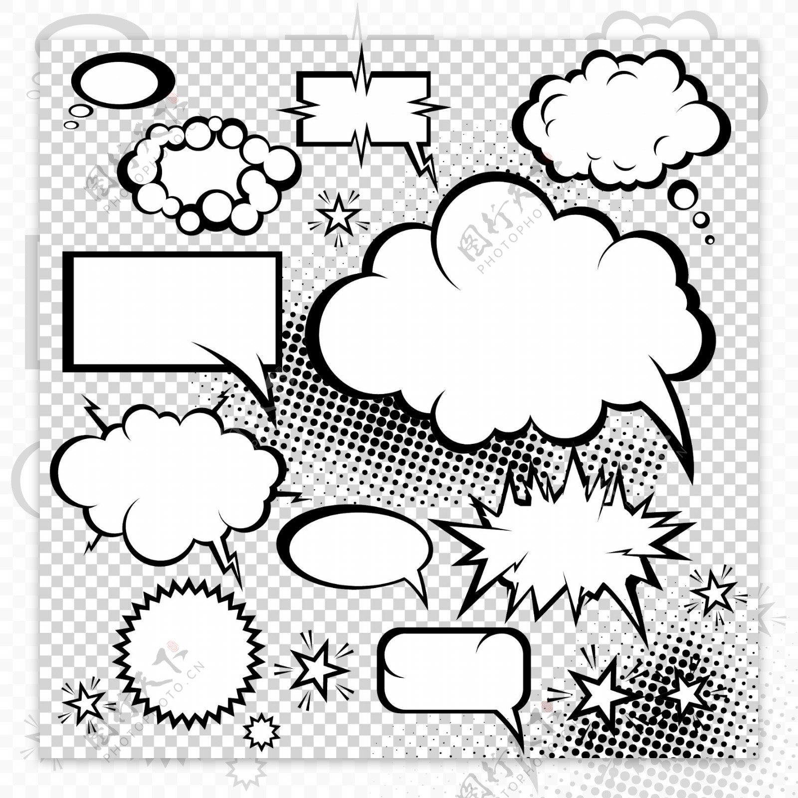 漫画风格的蘑菇云对话框05矢量素材