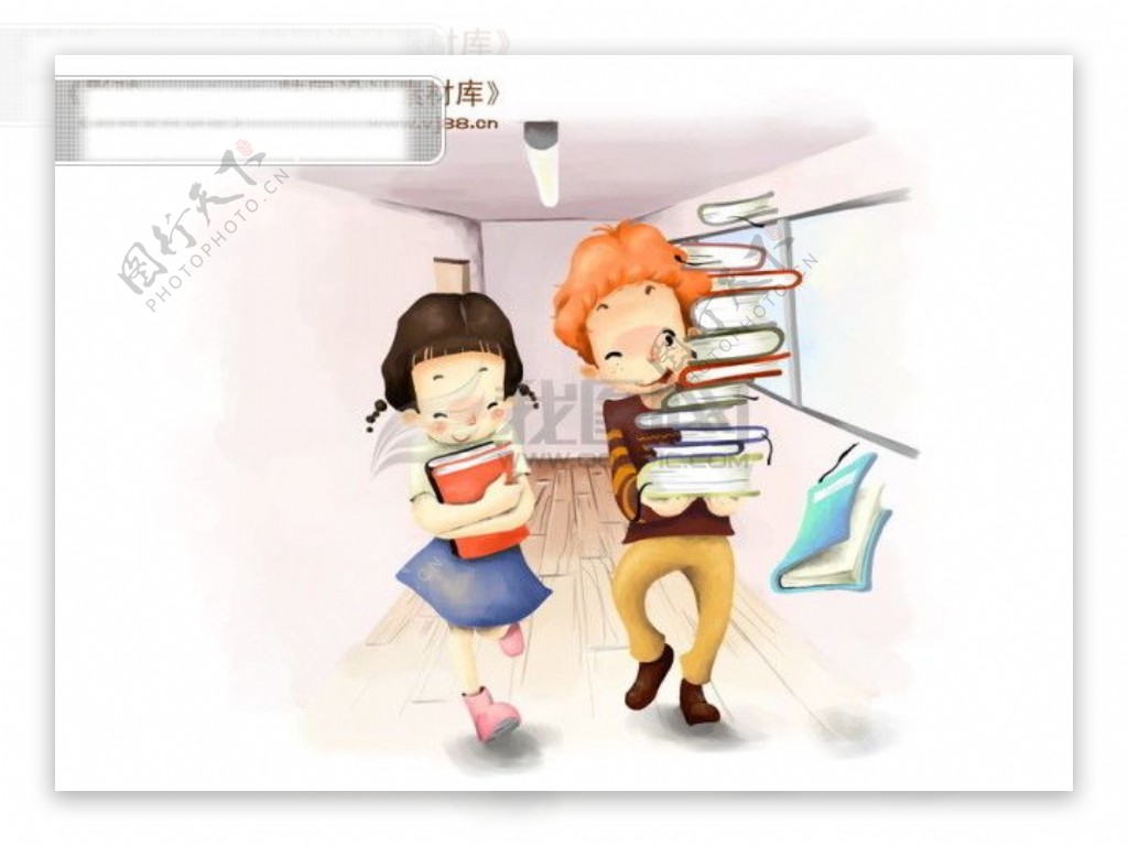 HanMaker韩国设计素材库背景卡通漫画可爱人物孩子同学朋友走廊儿童