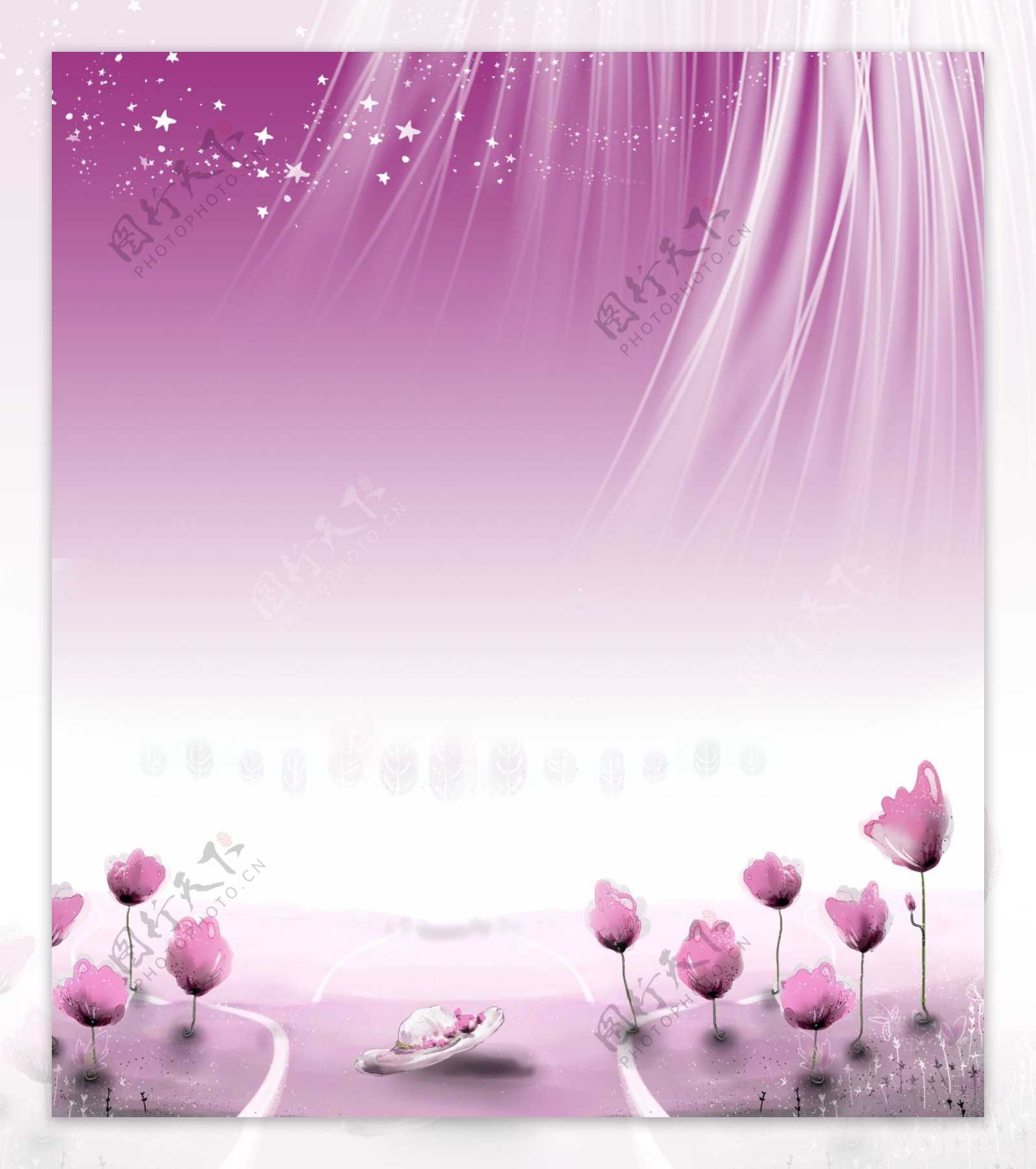 紫色花朵幼儿卡通风景图片
