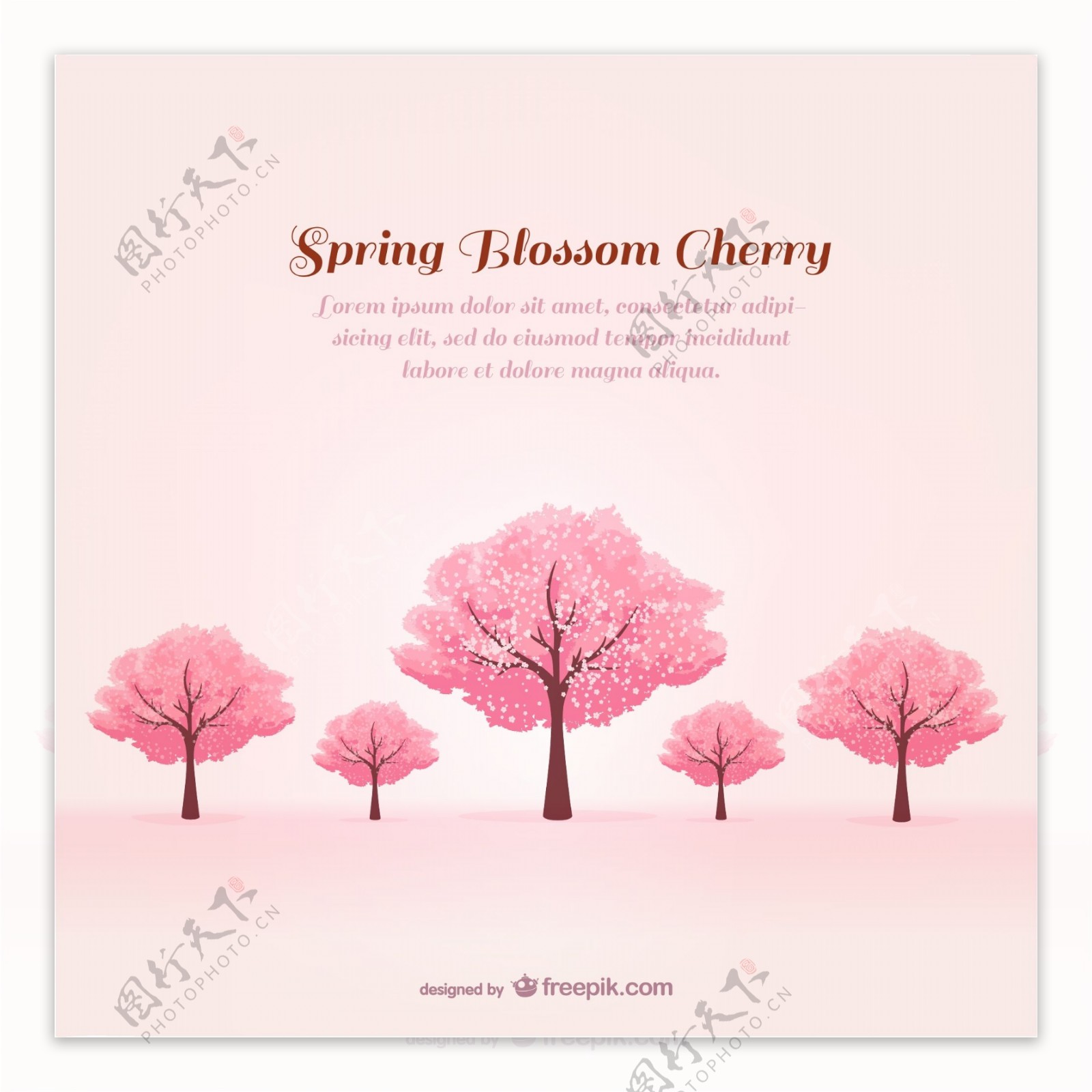 春季粉色樱花树背景矢量图