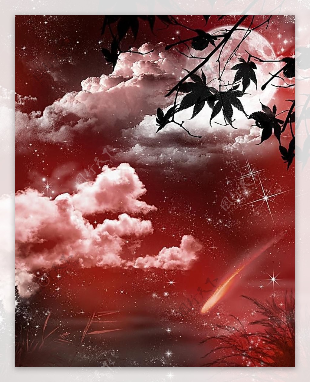 浪漫天空圆月影楼背景图片