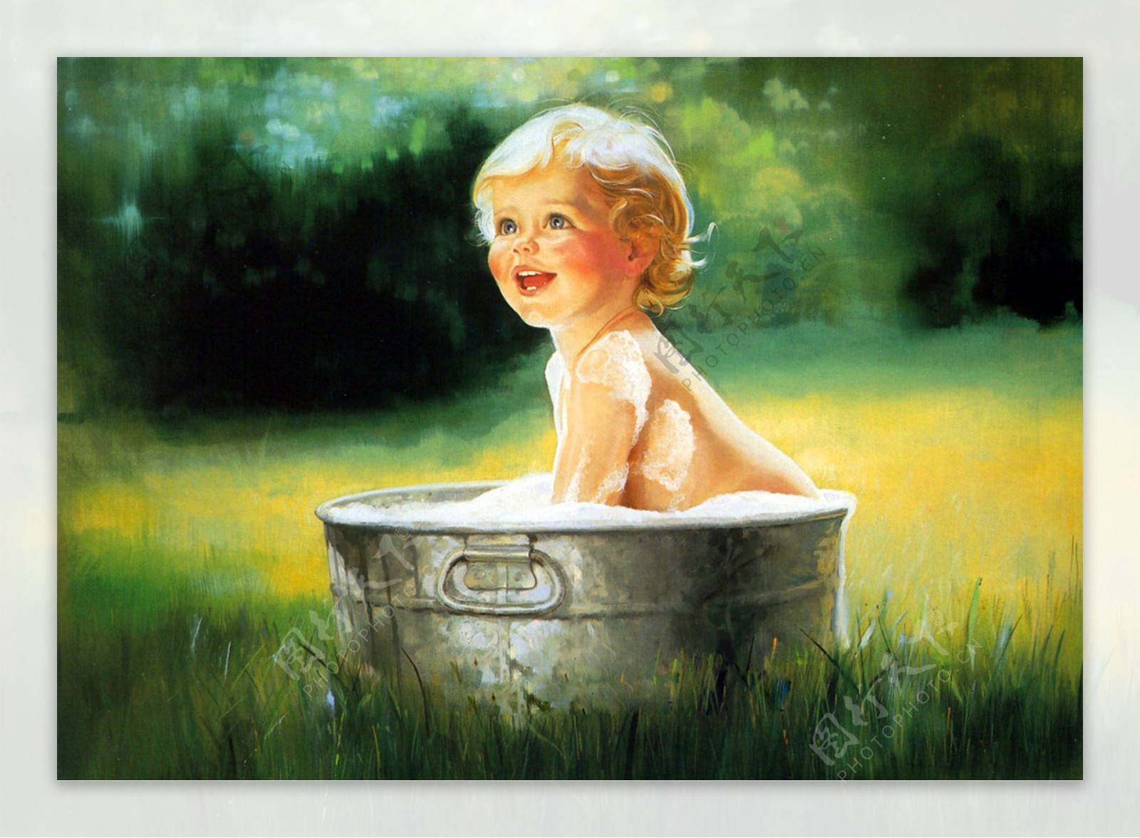 油画夏天的泡泡澡图片