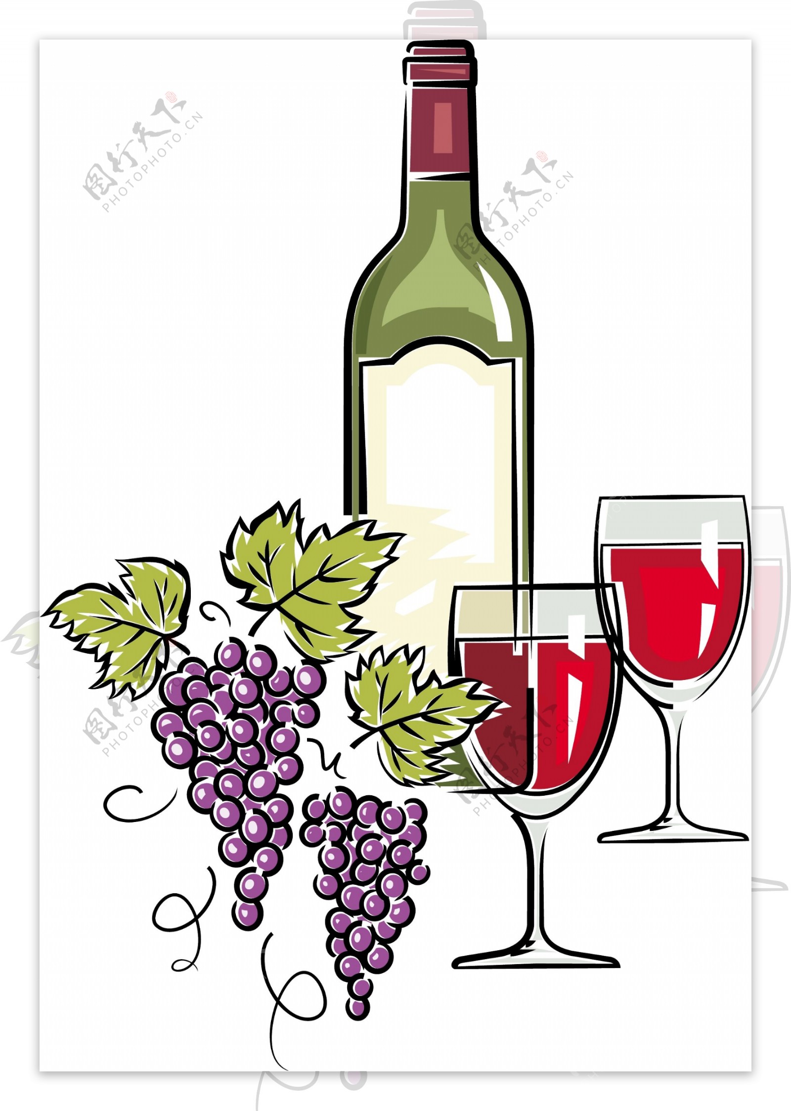手绘红酒葡萄酒图片