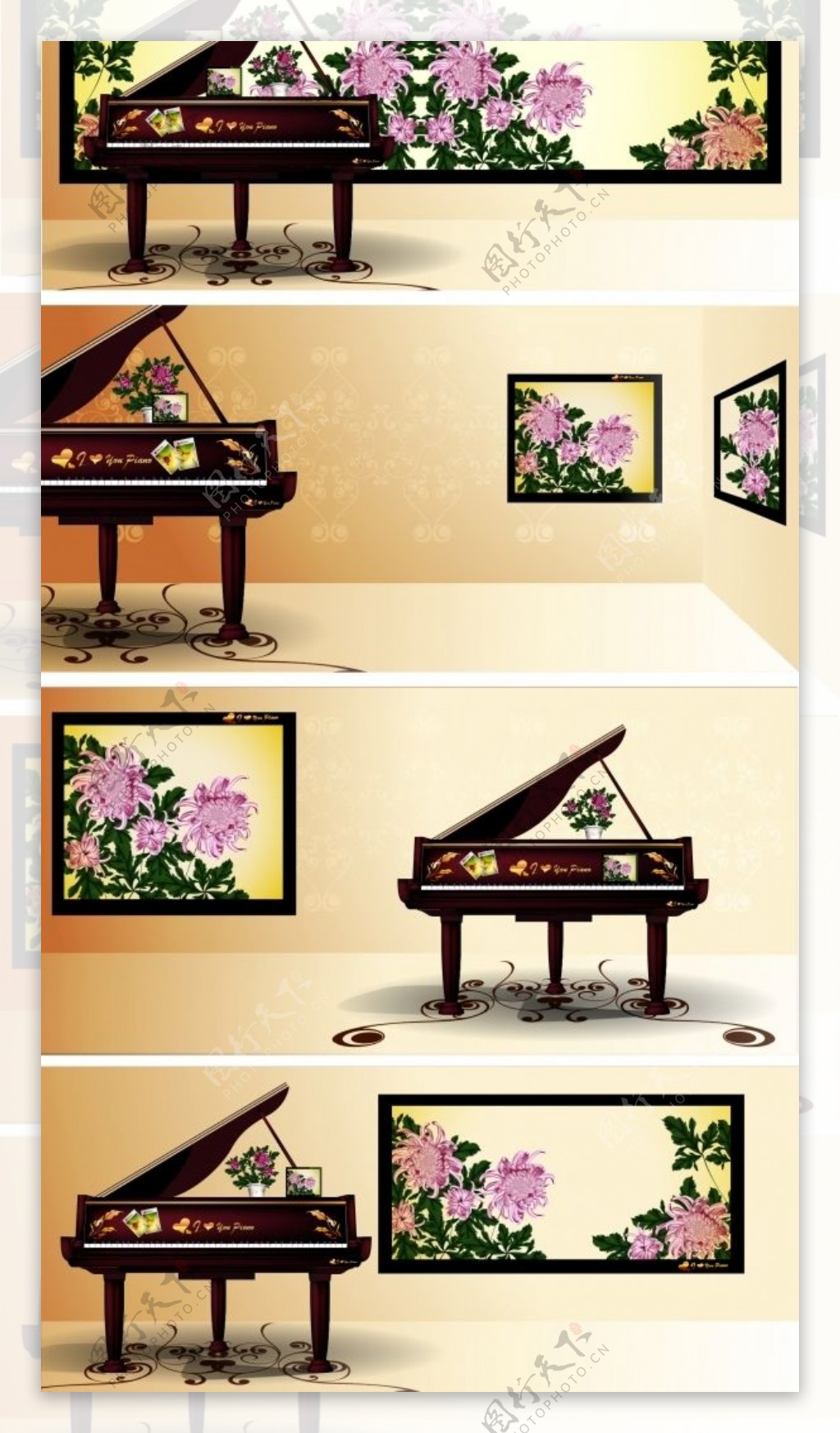典雅钢琴和中国国画背景