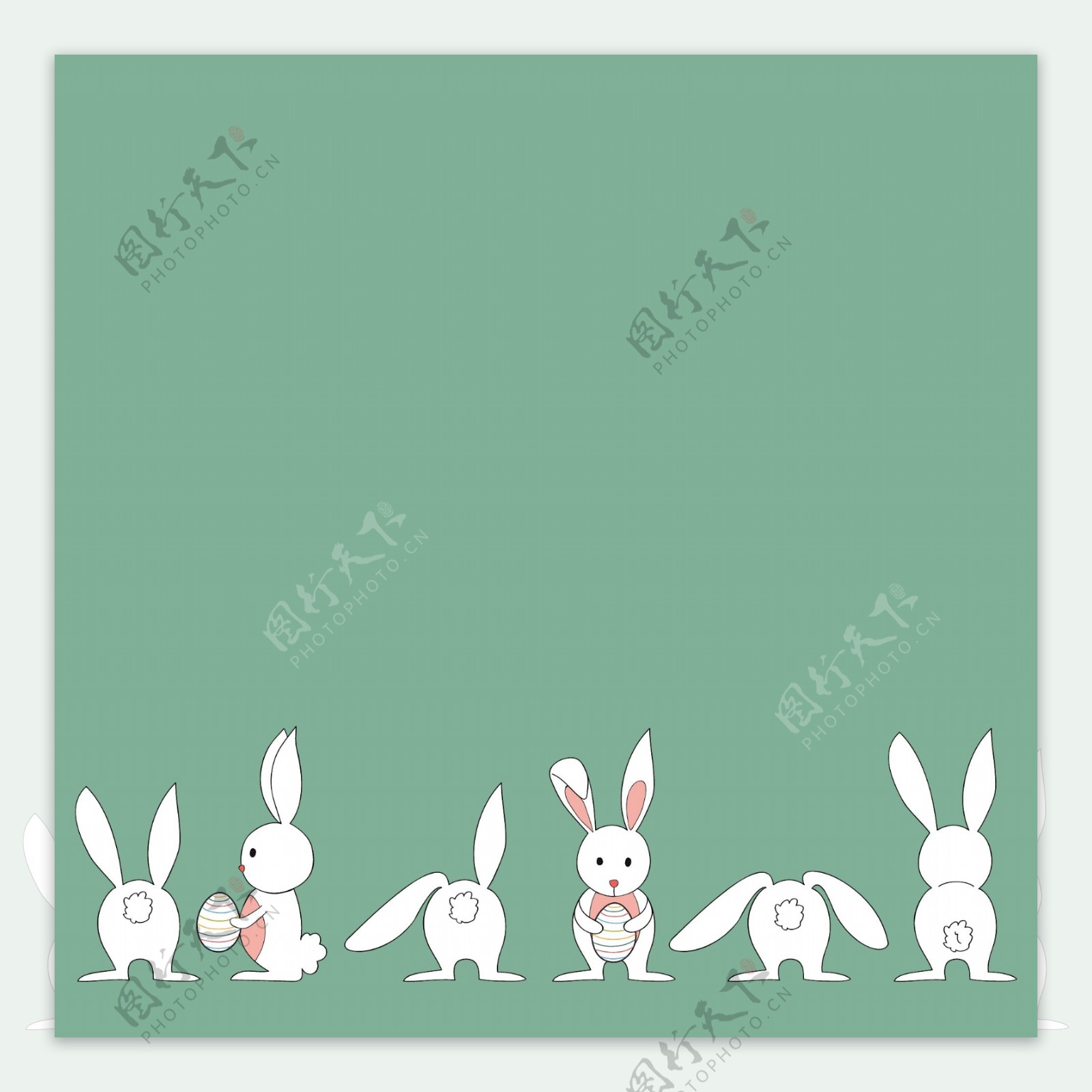 抱彩蛋的兔子简笔画矢量图