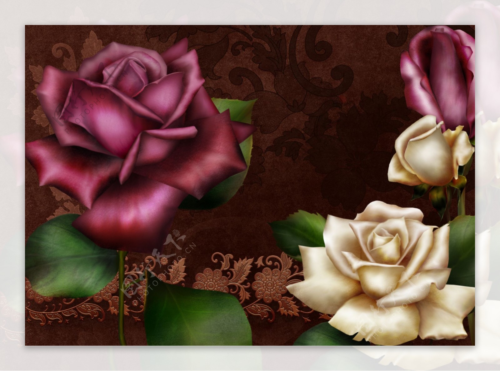娇艳玫瑰花psd分层素材模板图片