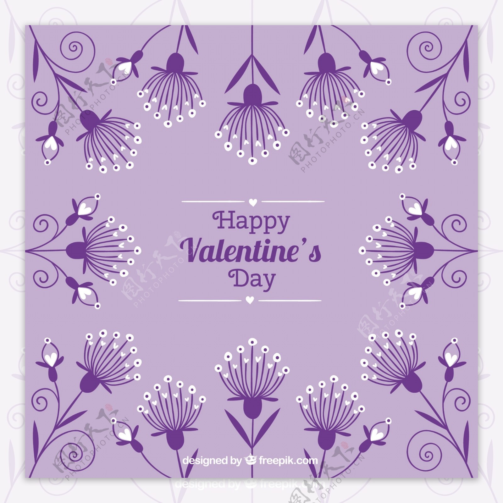 情人节紫色花卉矢量素材