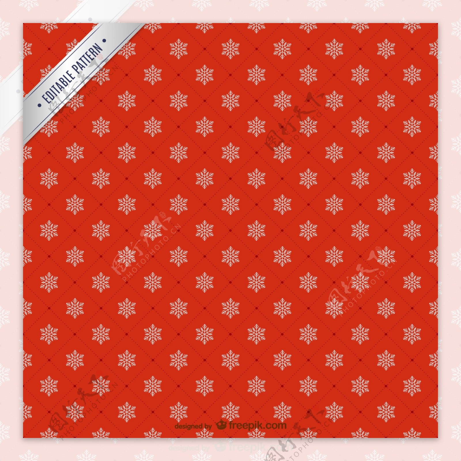 红色雪花图标无缝背景设计矢量素材.