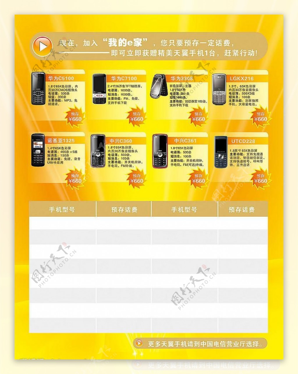 中国电信存话费送天翼手机海报背面图片