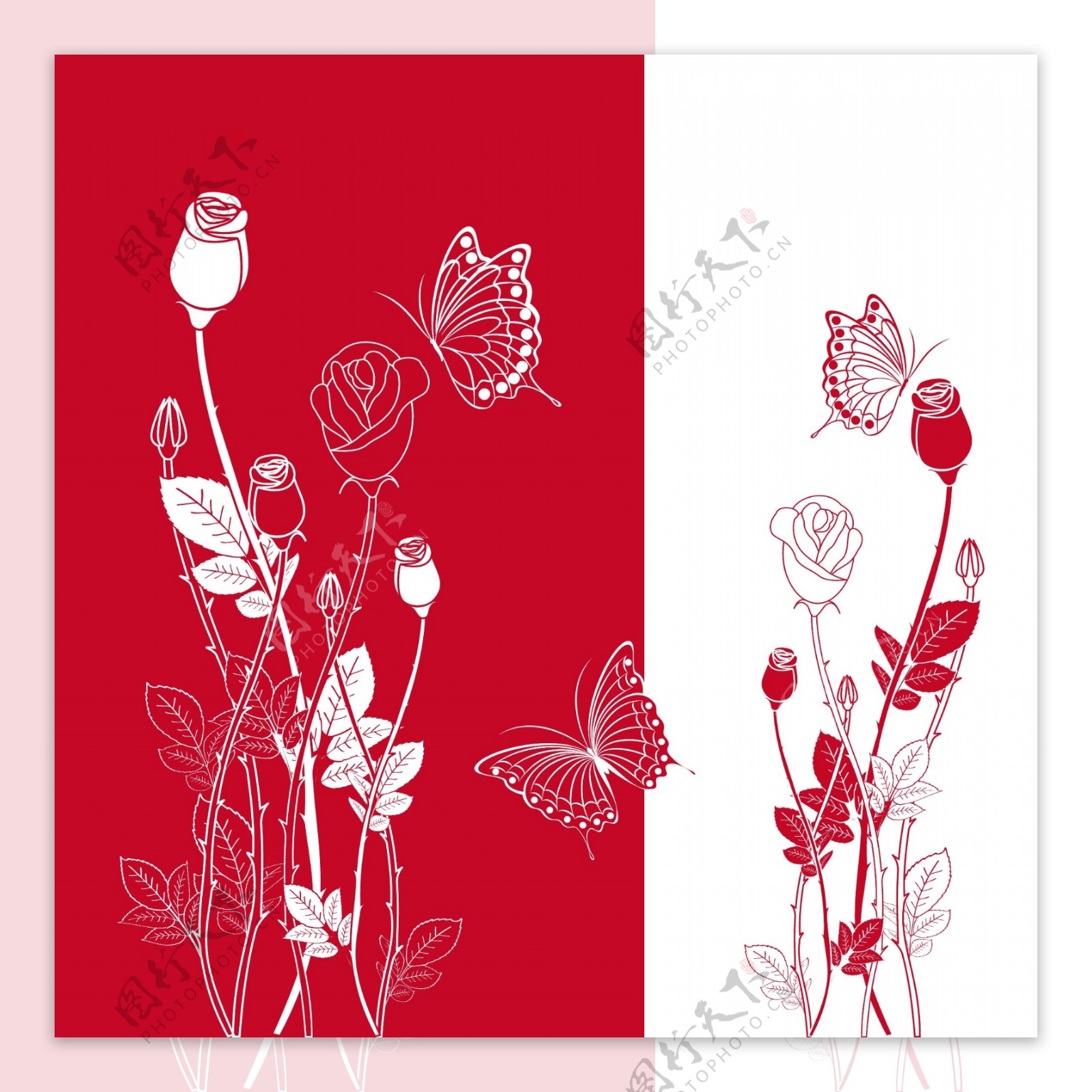红白花卉背景矢量素材