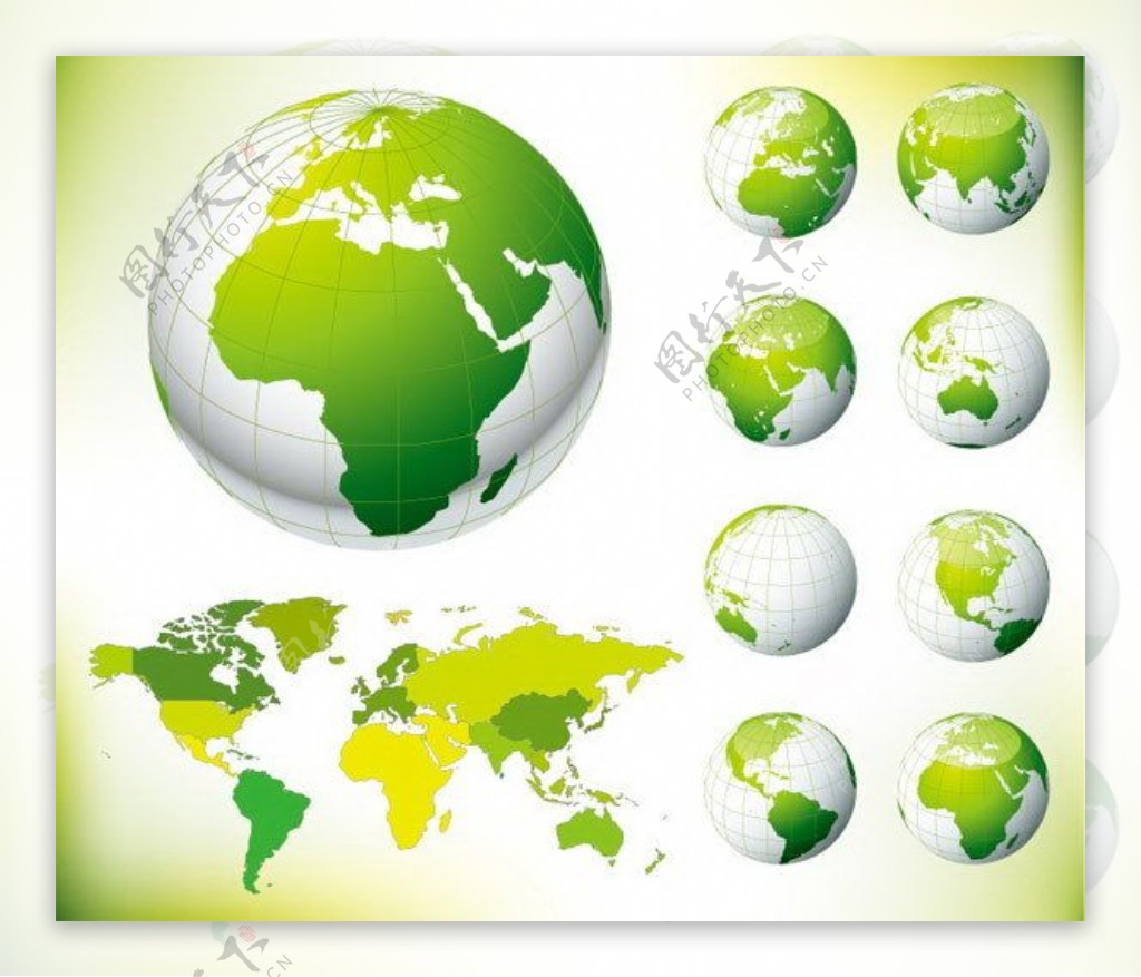 绿色地球与世界地图矢量素材