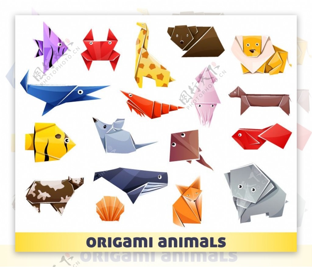 彩色折纸动物设计矢量素材