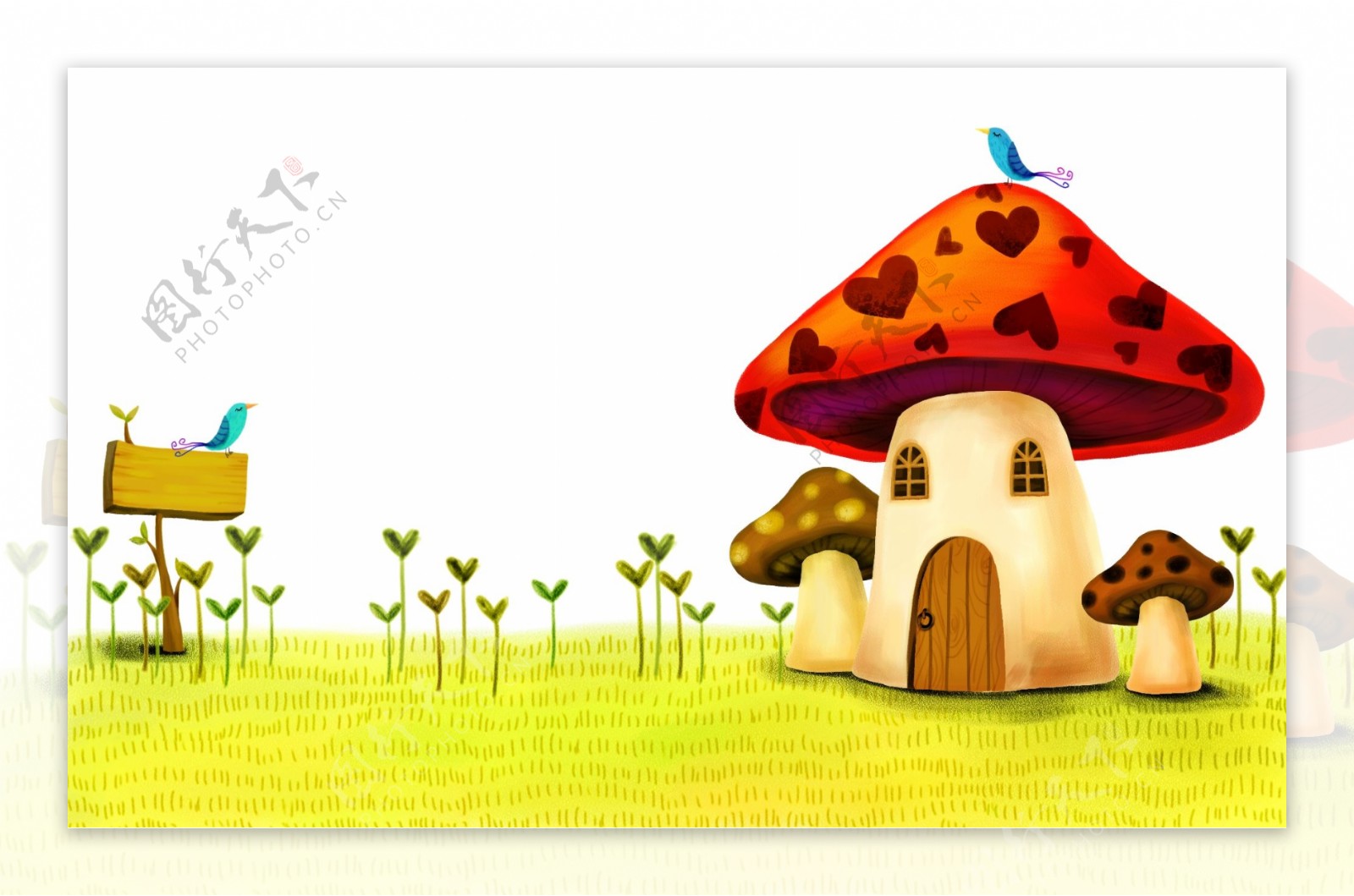 HanMaker韩国设计素材库背景卡通蘑菇草地可爱
