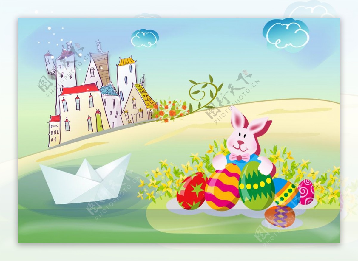 兔宝宝怀抱彩蛋卡通新年psd分层模板