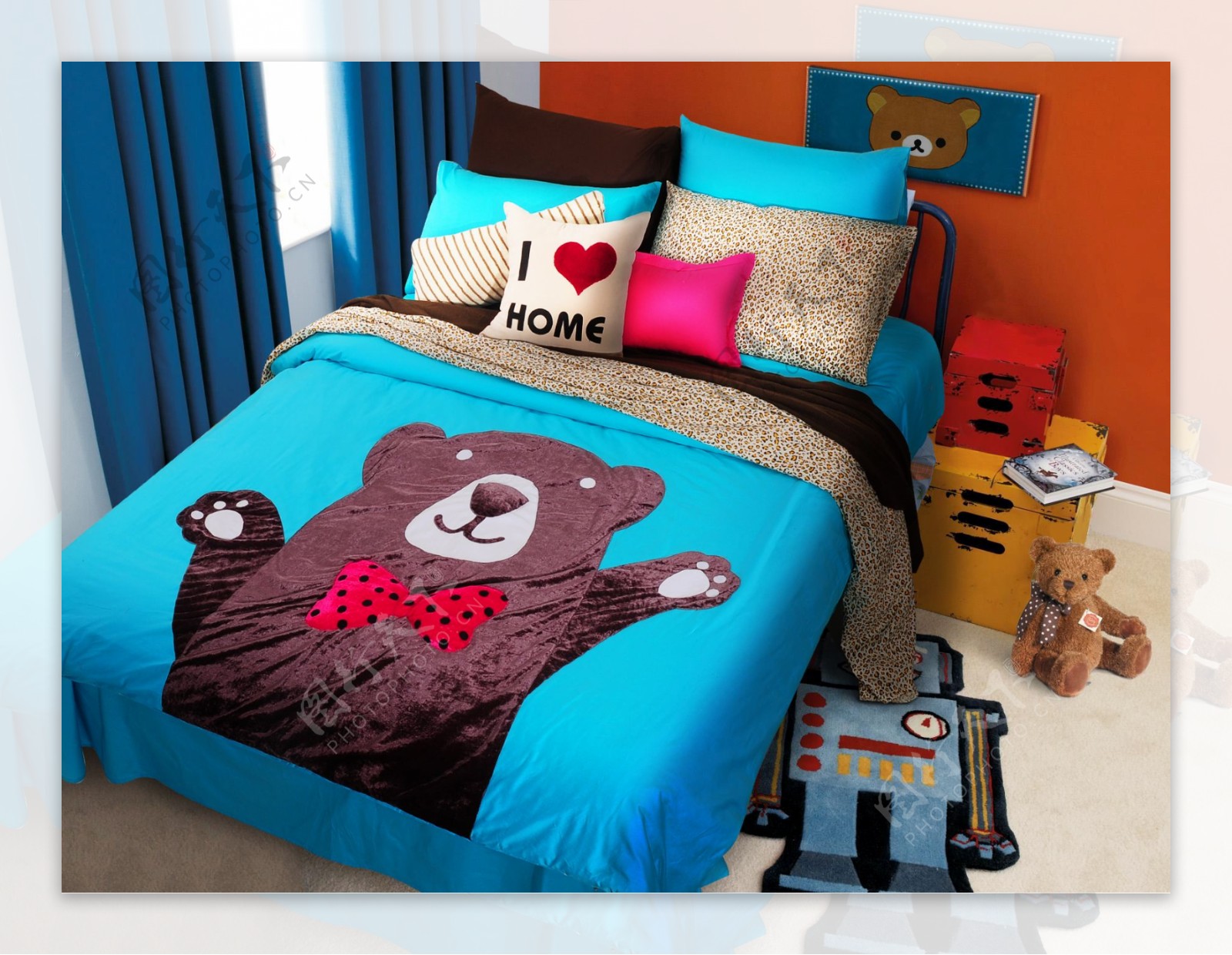 家纺卡通熊床品儿童房图片