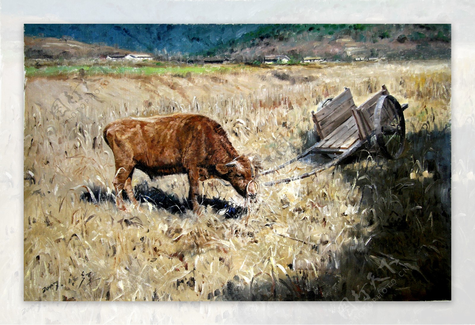 牛与板车图片
