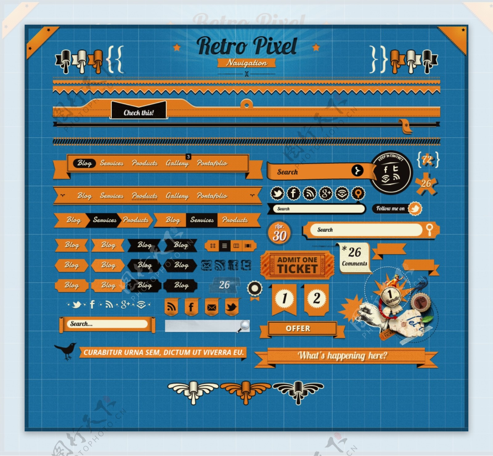 橙色网页UI设计PSD模板