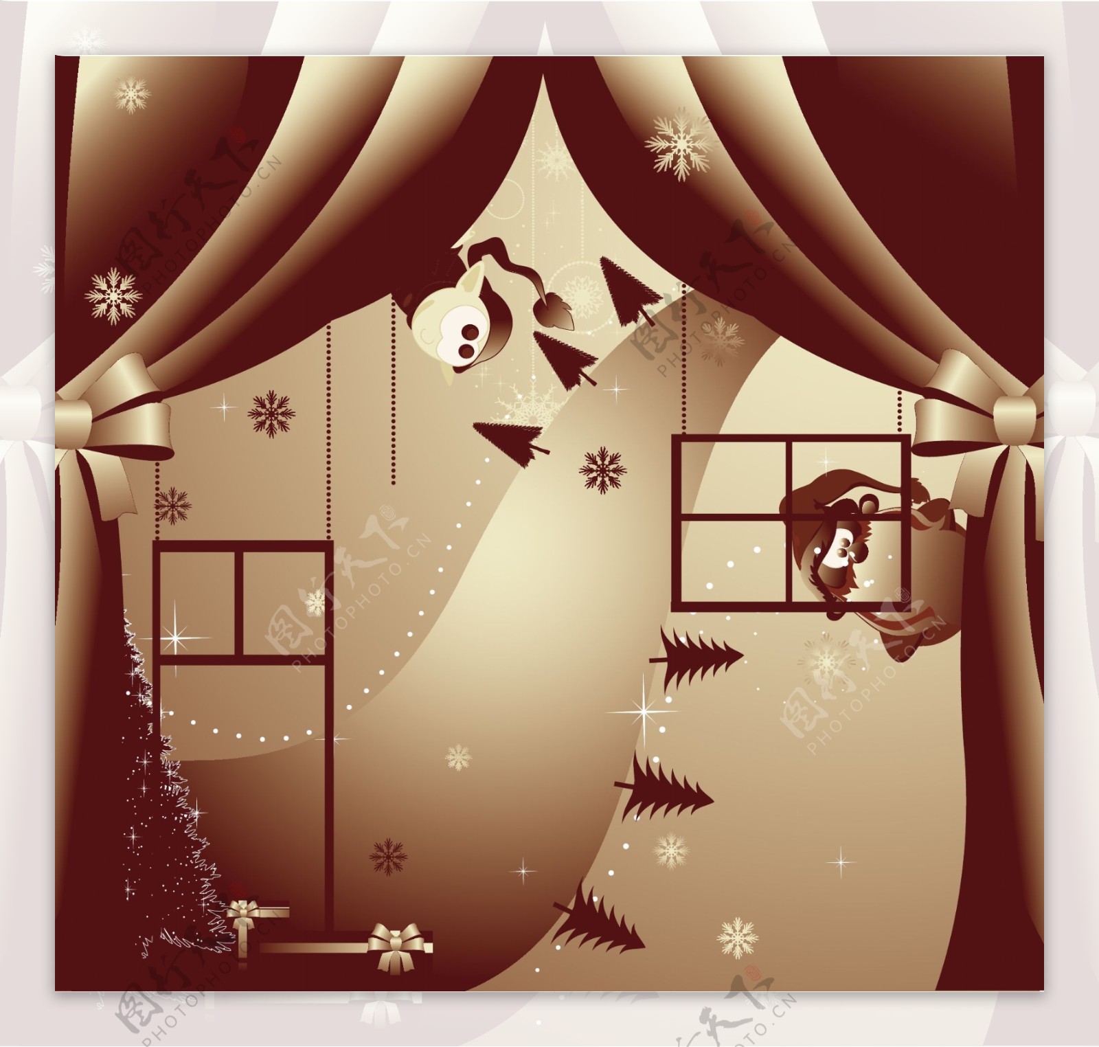 两个紫色圣诞插画风格EPS矢量素材