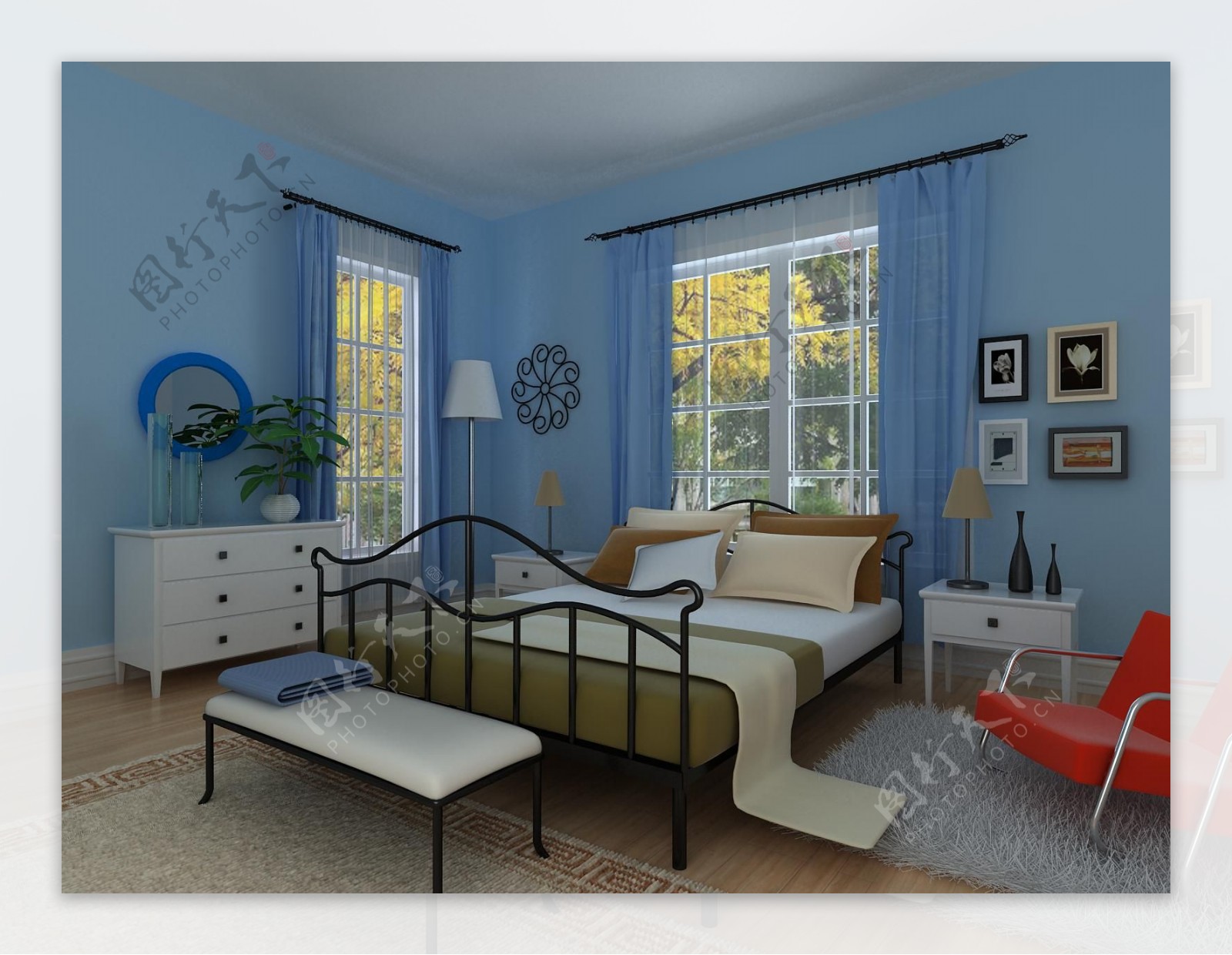 蓝调卧室图片