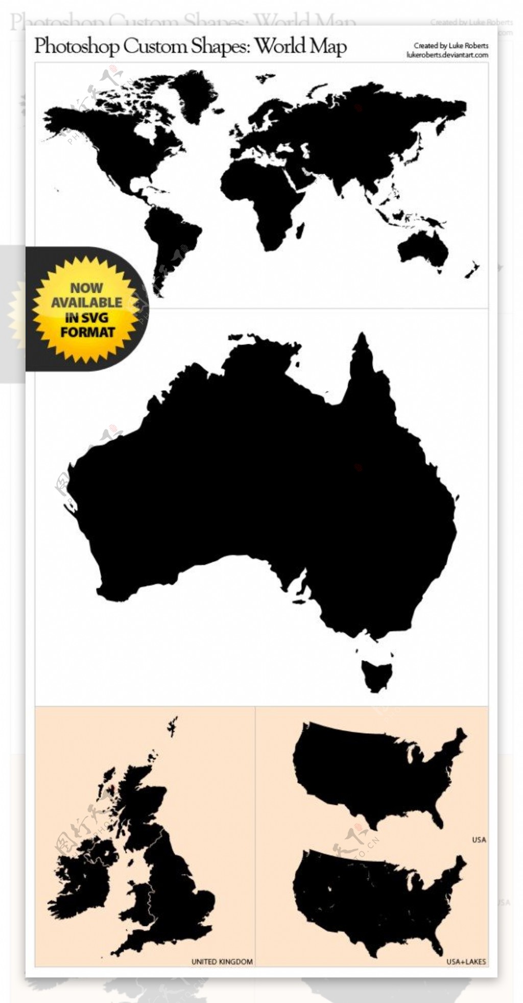 世界地图美国澳大利亚英国PS自定义形状