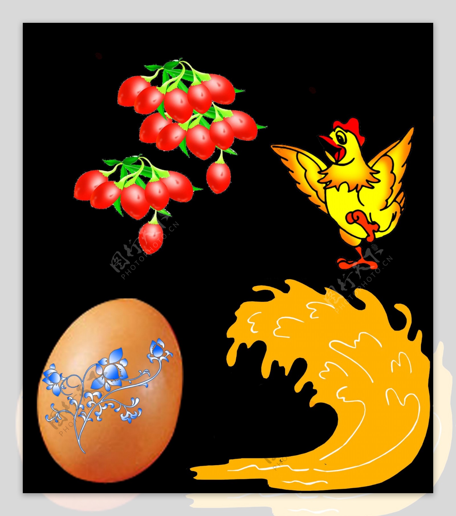 鸡蛋枸杞海浪卡通青花瓷全部分层
