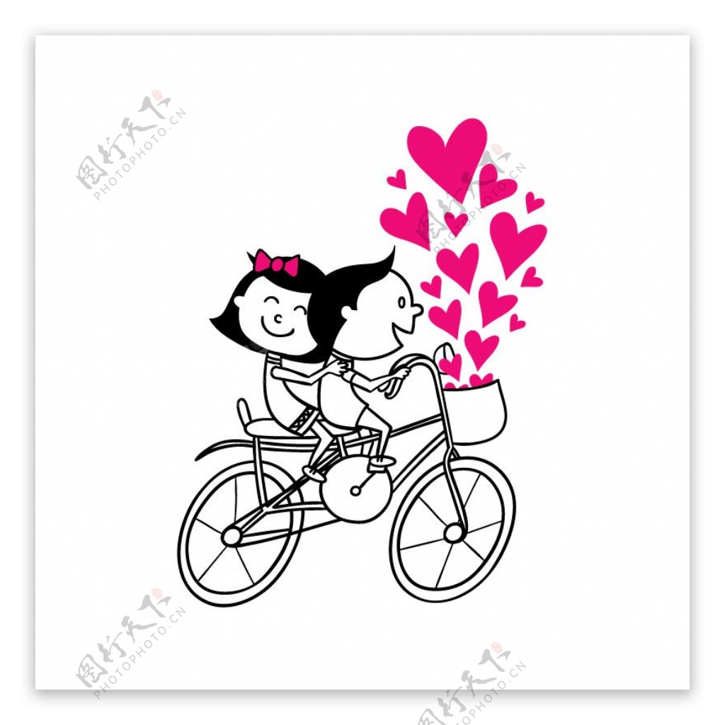 卡通骑自行车情侣矢量素材