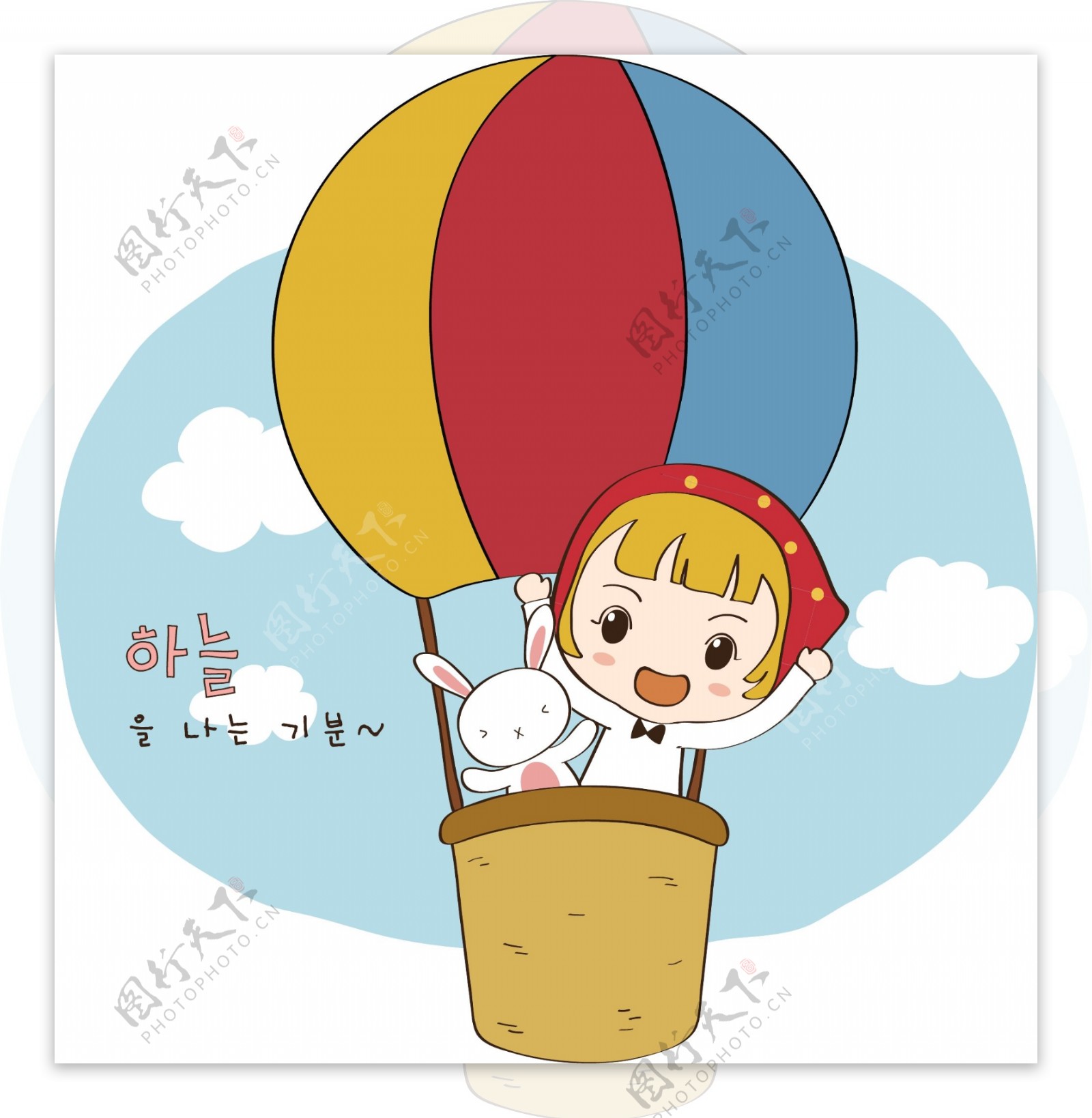 女孩和兔子乘坐热气球图片