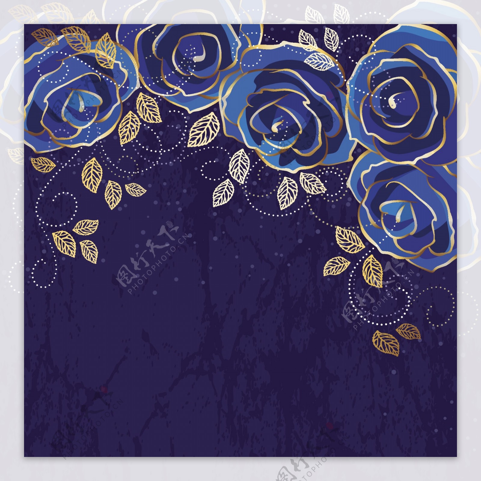 美丽的蓝色玫瑰葡萄酒背景矢量01