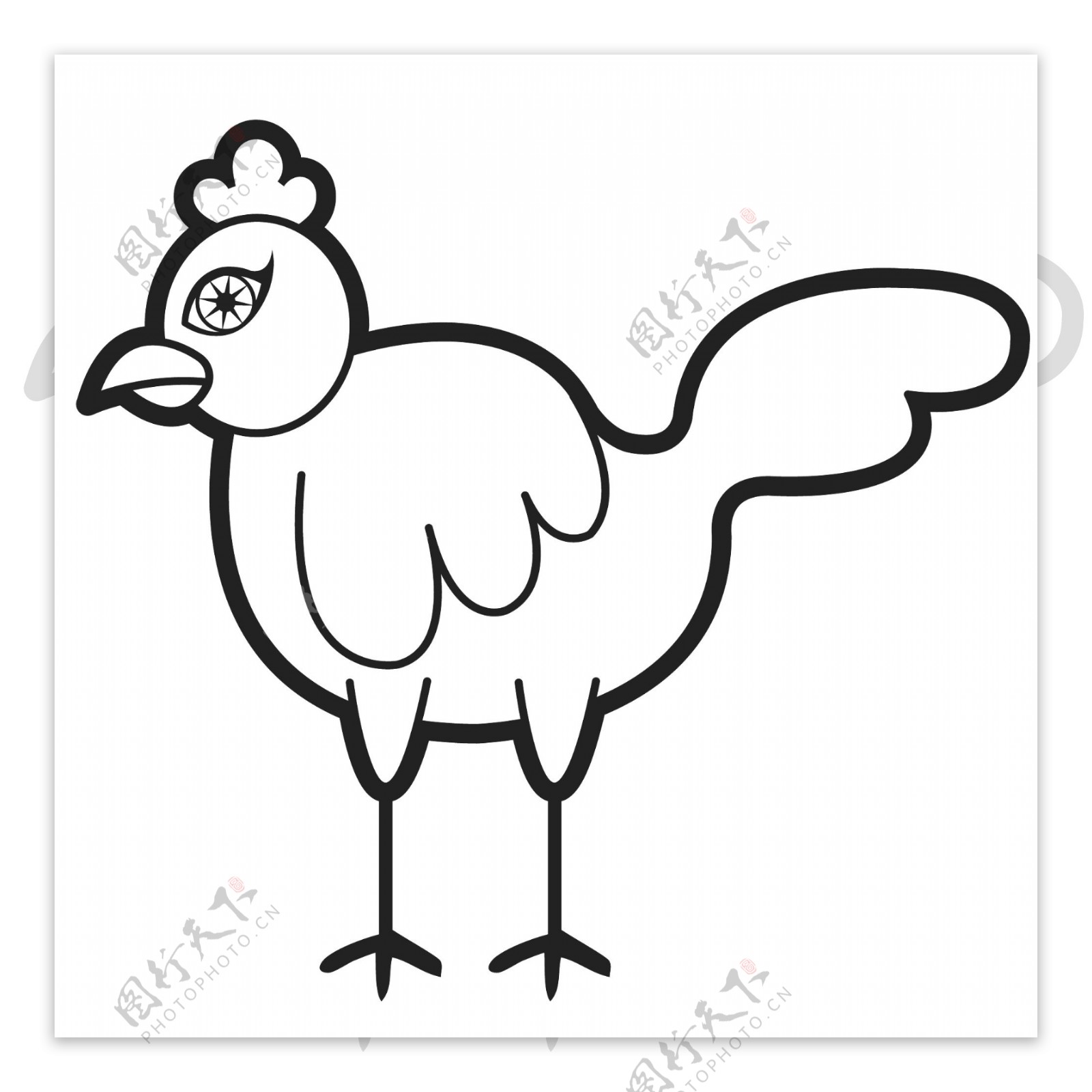 印花矢量图动物鸡色彩黑白色免费素材