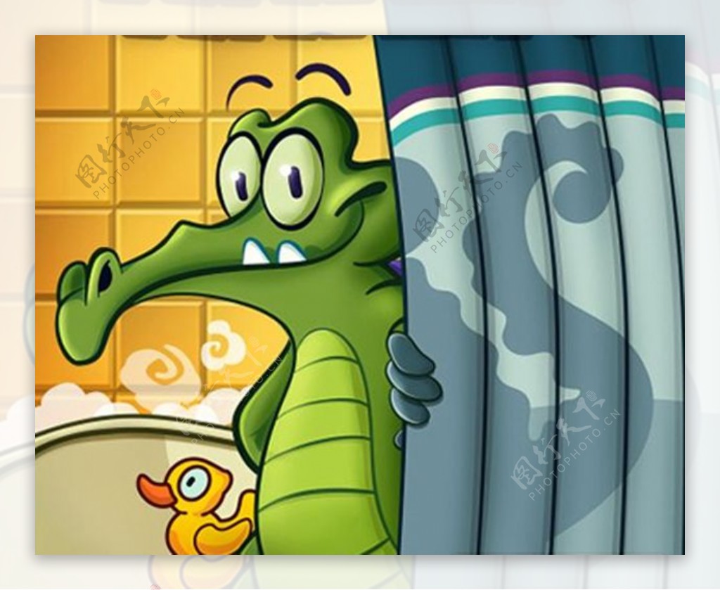 位图热门游戏鳄鱼小顽皮爱洗澡鳄鱼帘子免费素材