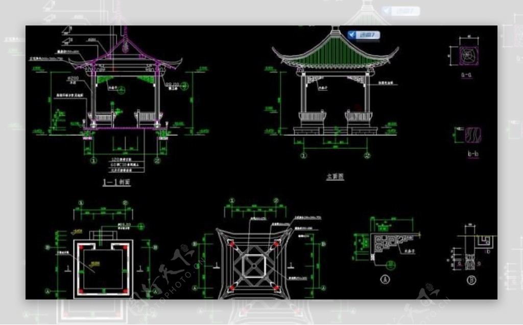 观景亭建筑施工图图片