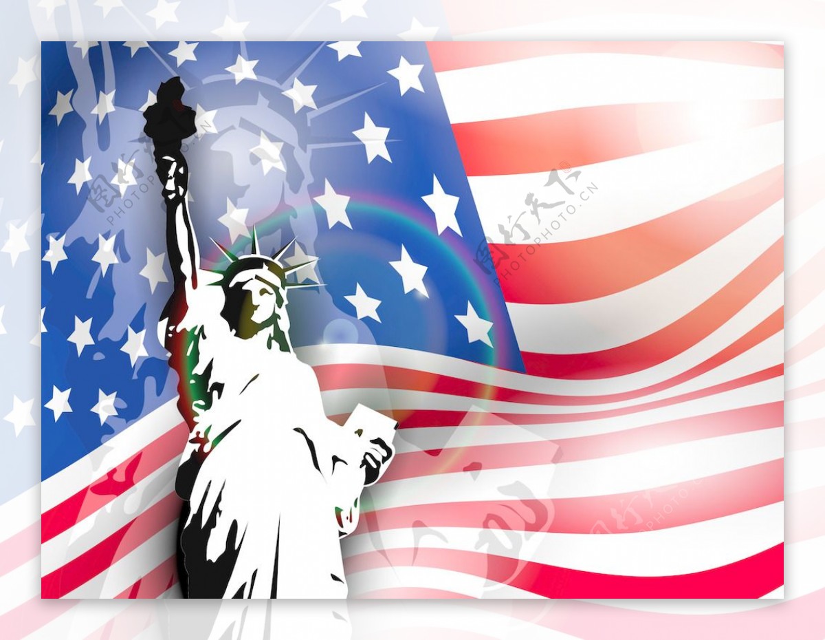 第四七月美国独立日和其他事件在美国国旗上自由女神像的背景矢量插图