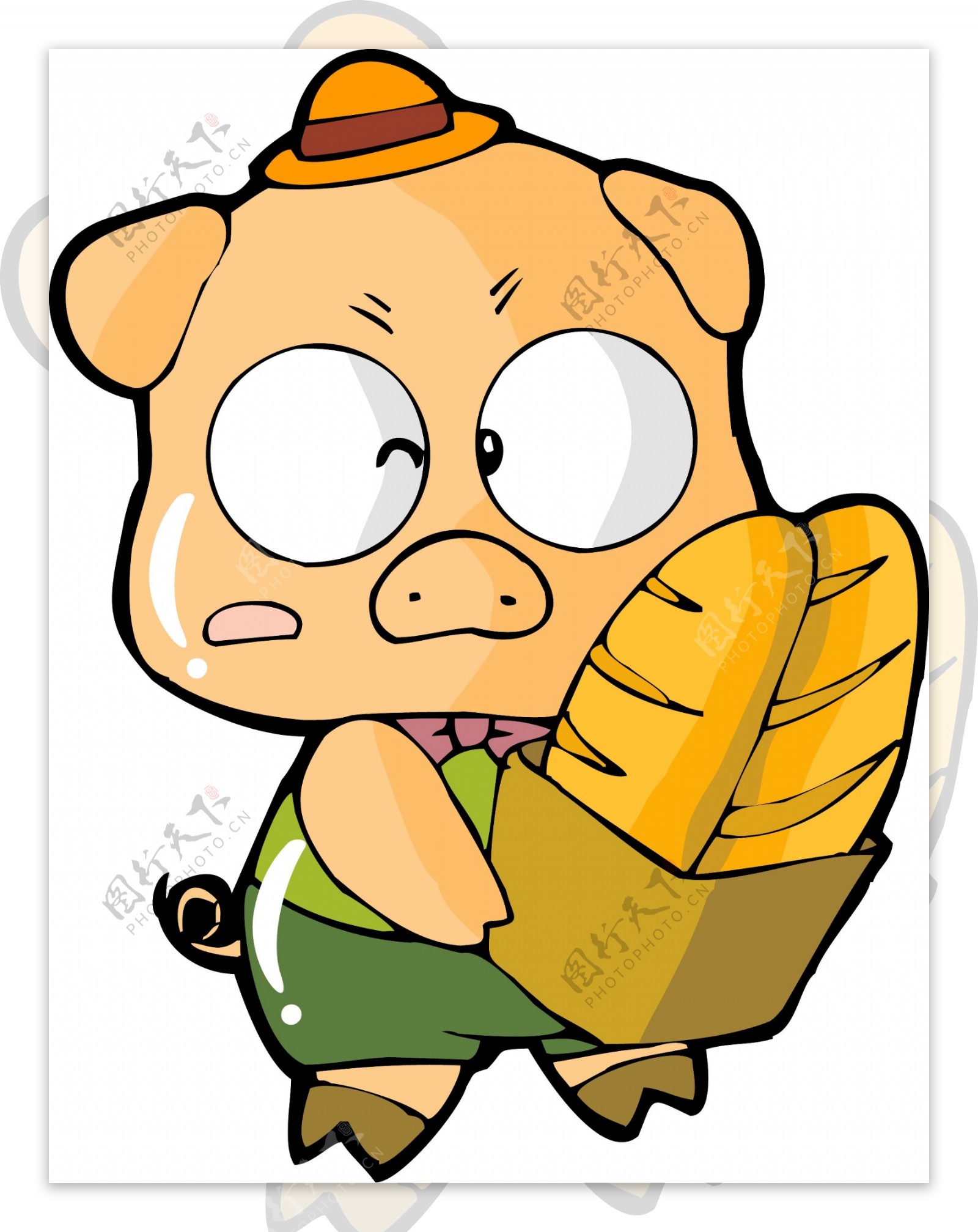 卡通生肖猪年素材可爱面包小猪矢量图03