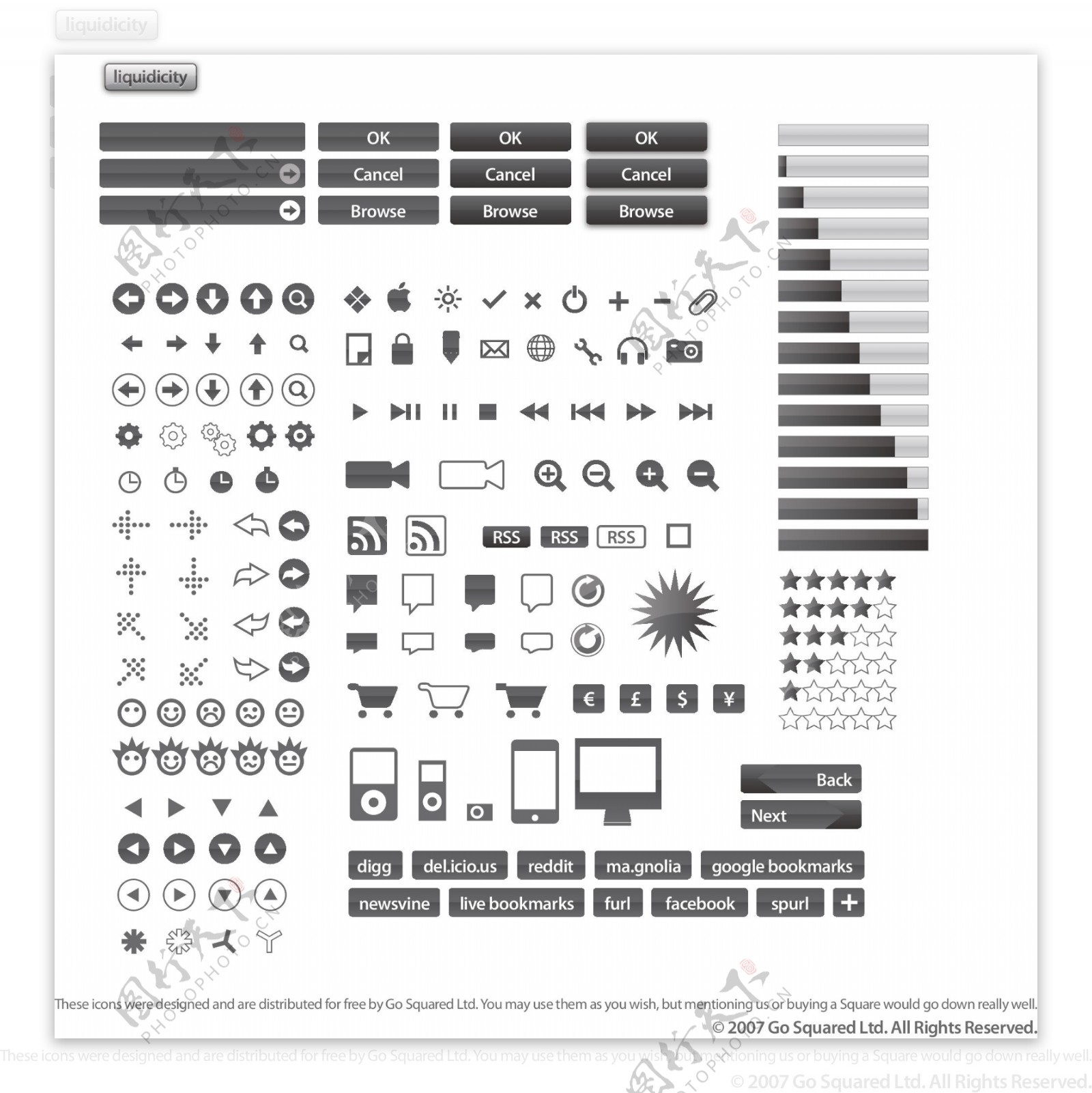 各种各样的黑色和白色的按钮和实用的网页设计图标矢量素材