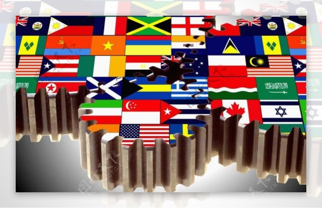 齿轮上的世界各国国旗图片