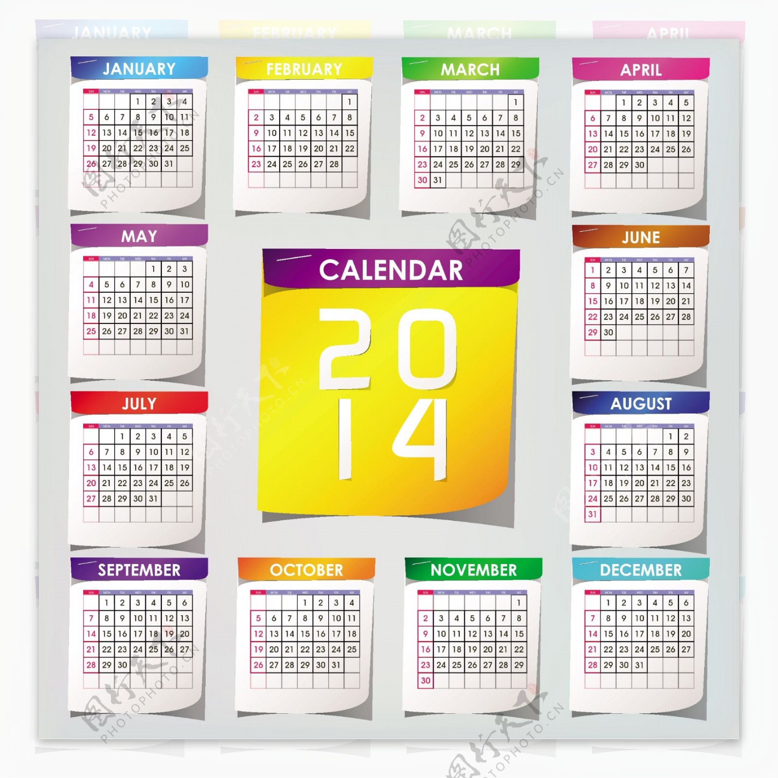 简单的2014日历设计向量集05