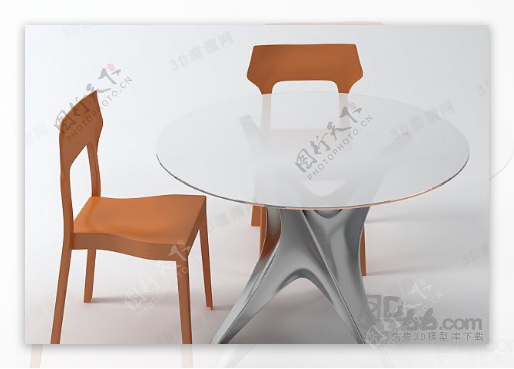 3D圆形餐桌椅组合模型