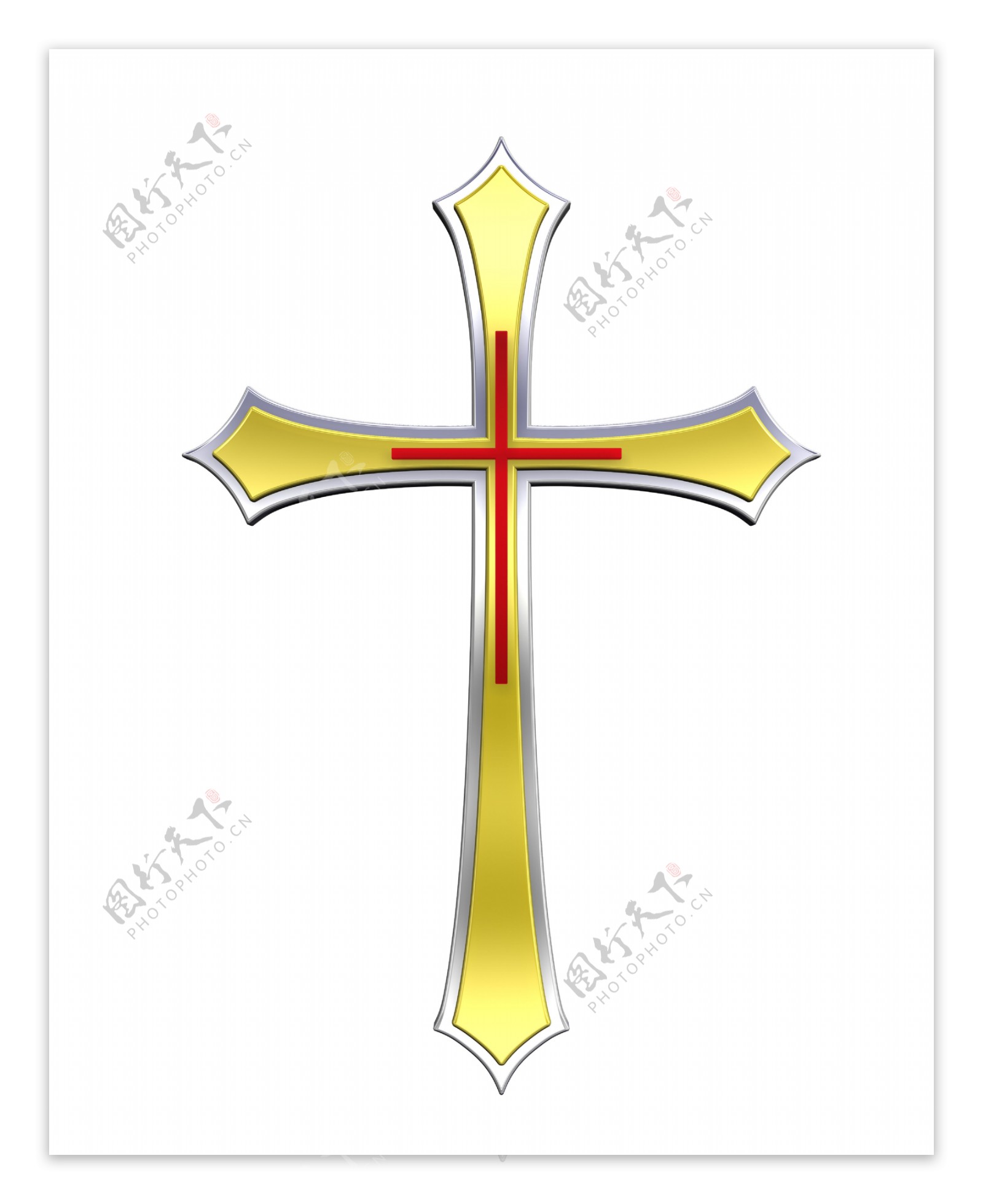 银框基督教的金十字架白色隔离