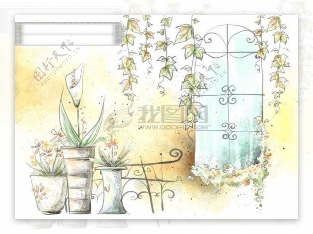 HanMaker韩国设计素材库背景淡彩色调意境绘画风格树藤窗台花盆
