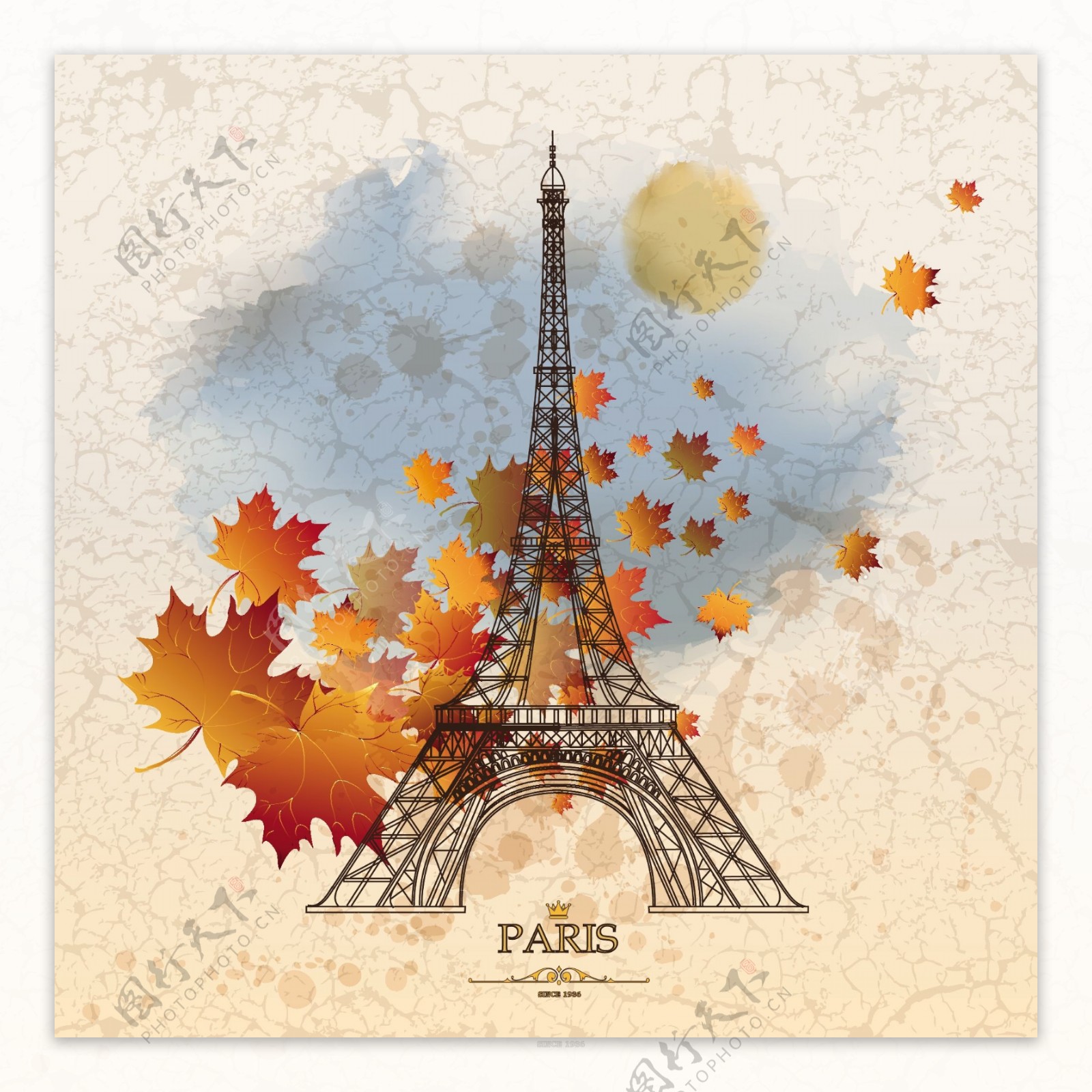 秋天的巴黎埃菲尔铁塔矢量
