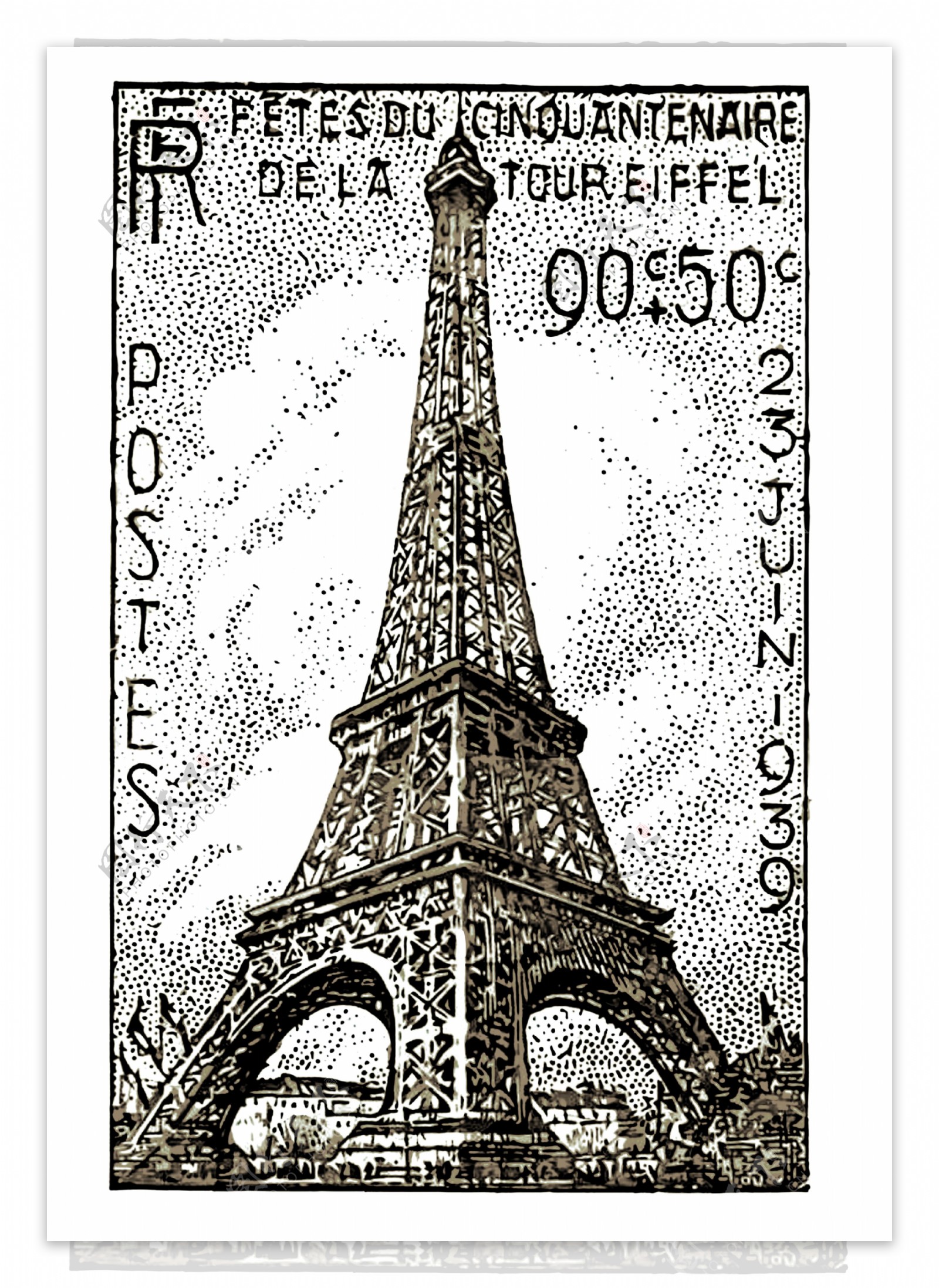 埃菲尔铁塔复古邮票