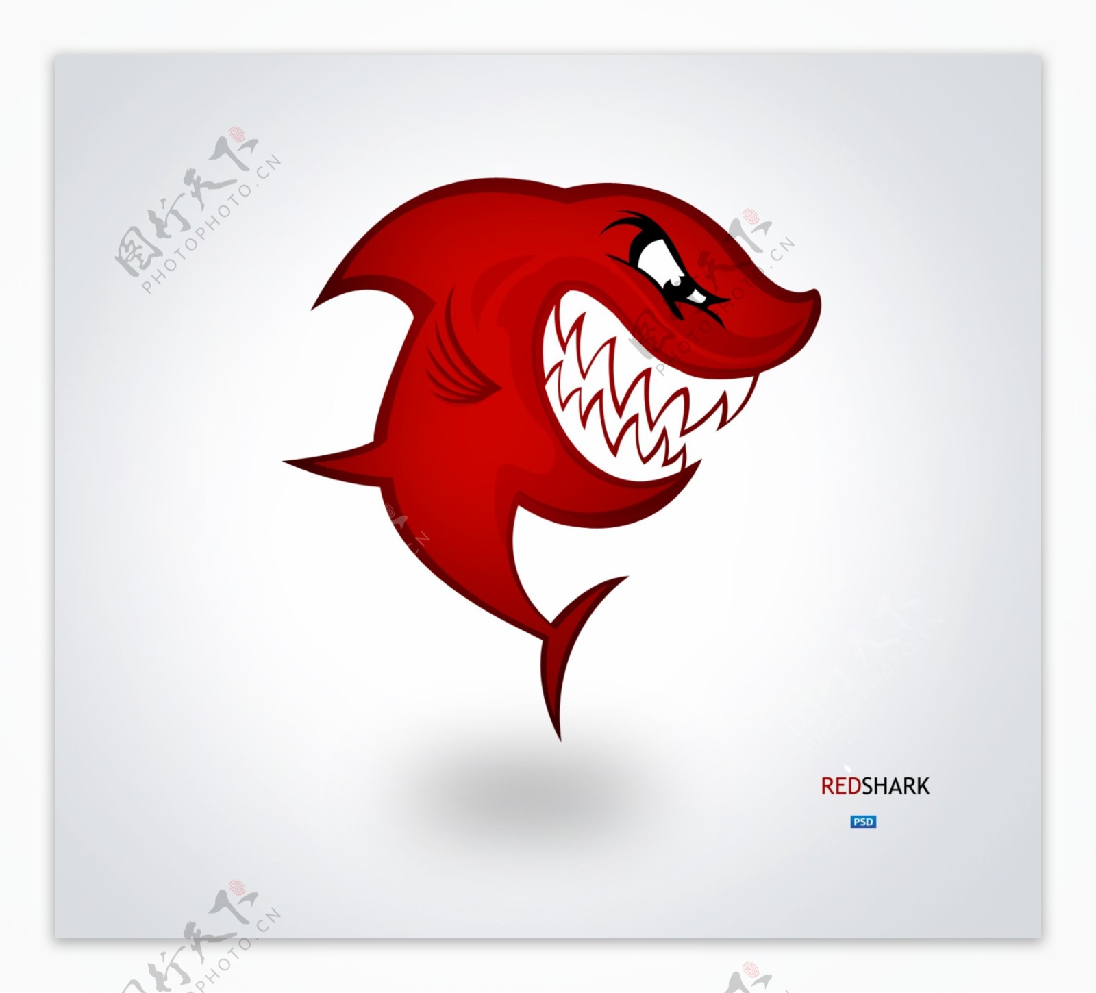 卡通红色大鲨鱼PSD分层素材